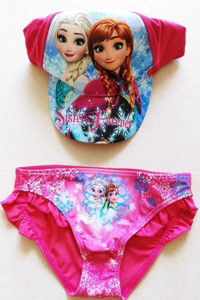 Disney Frozen 4 Teile Set pink Geschenkeset Badeanzug ,Strandtuch Badehose Cap, Rucksack Disney Frozen die Eiskönigin